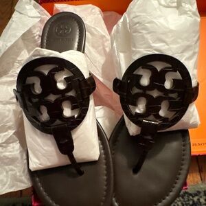 Tory Burch Brown Croco Embossed Sandals